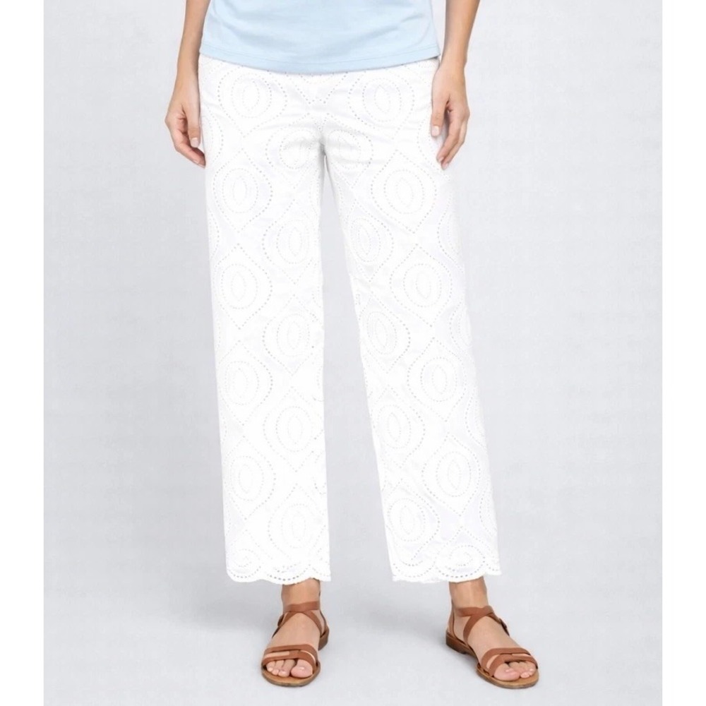 J. McLaughlin Cara Eyelet Lined White Pants Cotton Women Boho Coquette Size 8